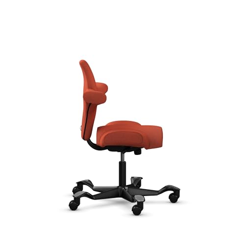 Image of HAG Capisco Standard Chair-Black Frame-Upholstered Burnt Red