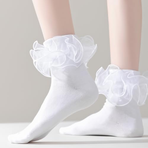 Mini Angel Ruffle Socks for Women - Double Lace Frilly Ankle Cotton Turn Cuff Crew Princess Lolita4