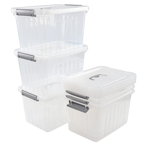 Zopnny Set of 6 Plastic Storage Boxes, 10 L Latch Storage Bin Tub with Lid/Handle, Clear, f
