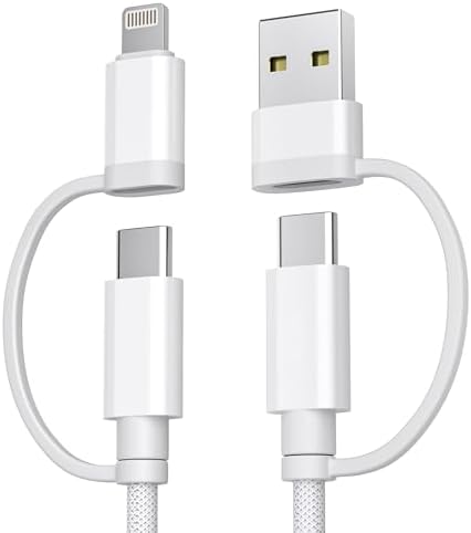 Basesailor for iPhone 17 16 Pro 4 in 1 USB C Charger Cable,Universal Charging Cord 6.6FT for AirPods 4/4th Generation,60W Multi Charger Cord with USB C/Lightning Adapter for S25 S24 S23 S22,iPad Air