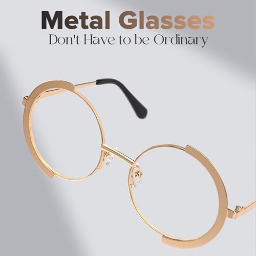 Image of Zeelool Vintage Metal Round Eyeglasses Frame for Women with Non-prescription Clear Lens ZJGM351423-03 Glod