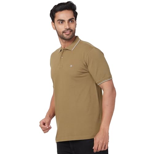 Image of Raymond Contemporary Fit Pure Cotton Solid Pattern Polo Neck Casual T-Shirt