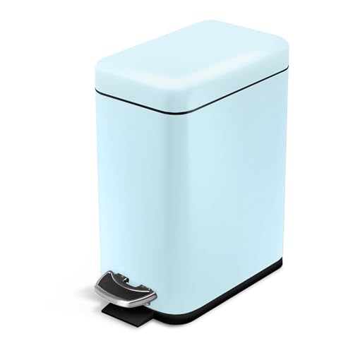 Image of Home Zone Living 1.3 Gallon Small Bathroom Trash Can with Lid and Step Pedal, Stainless Steel Wastebasket with Slim Design for Home and Office, Matte Powder Blue, 5 Liters