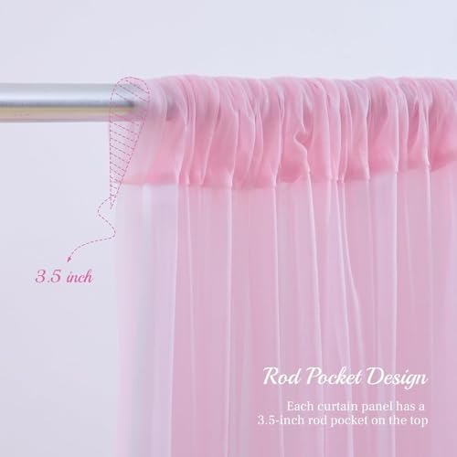 Image of 2pcs Backdrop Decoration Net Tulle Large Size, Nylon Made, Reusable, Soft, Wrinkled Free, 8 x 5 ft Each, Cabana Tent Party Decoration Items for Birthday, Anniversary (Light Pink)