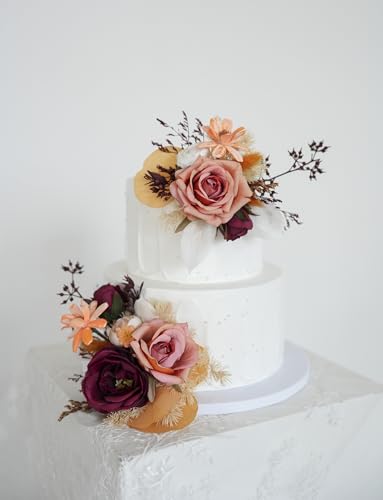 Set de dos adornos para torta con flores artificiales miniatura 2