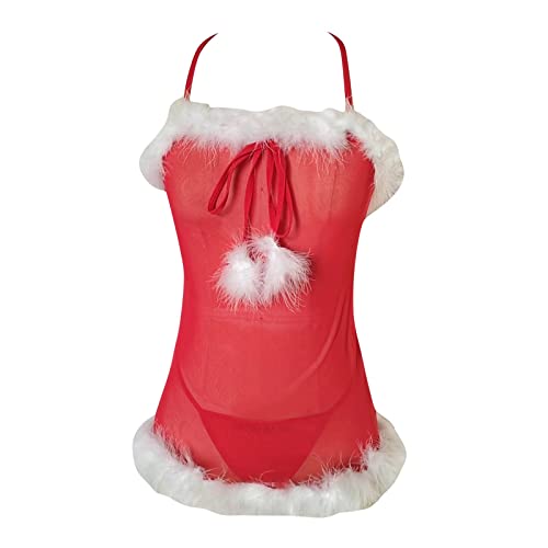 Women's Sexy Babydoll Lingerie Chemise Backless Santa Costume Pajamas Dress - image 6