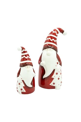 HEITMANN DECO Keramik Nikolaus mit Tannenbaum, 2er Set, Rot Weiß