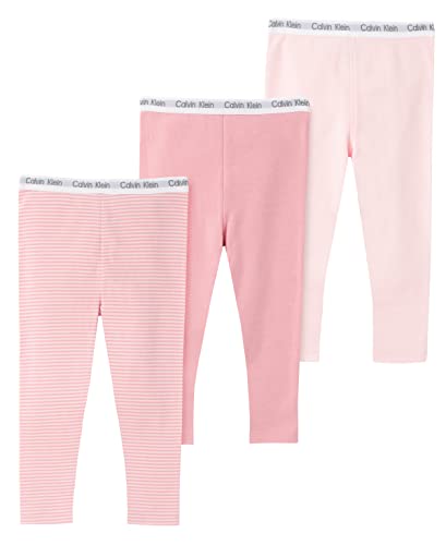 Calvin Klein Baby Girls' 3-Pack Cotton Pants, Everyday Casual Wear, Ultra-Soft & Comfortable Fit