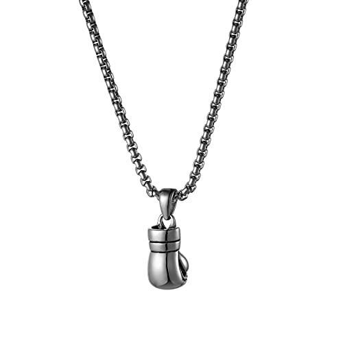 JewelryWe - JewelryWe Schmuck Herren Halskette mit Edelstahl Boxhandschuhe Anhänger & Weizenkette Silber