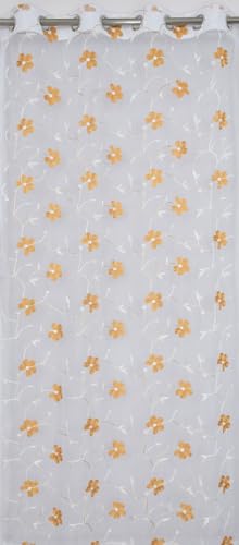 Image of Embroidered Floral Sheer Net Curtain for Window - 5x4 Feet - Transparent Golden Net Curtain - Pack of 1 - Elegant Lightweight Decor for Living Room & Bedroom