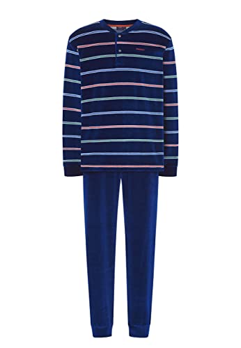 El Búho Nocturno - Prodigy Pijama Hombre Largo Terciopelo Rayas Azul, Naranja y Verde 80% algodón 20% poliéster Talla 5 (XL) Cover