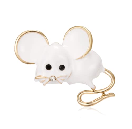 Mouse Brooch for Women, Gold and White Enamel, Lapel Pin in a Gift Bag