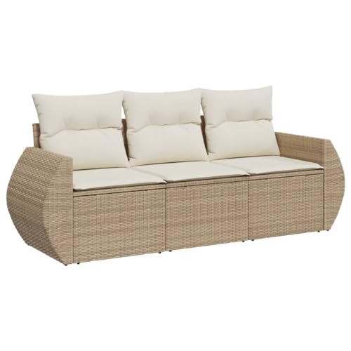 vidaXL Salon de Jardin avec Coussins 3 pcs, Canapés de Patio, Ensemble de Meubles, Mobilier de Terrasse Extérieur, Beige Résine Tressée
