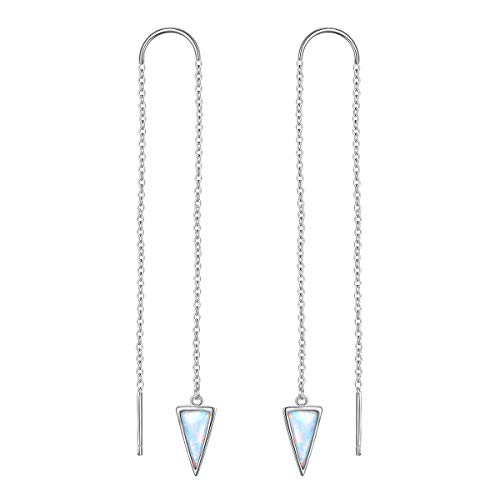Valentines day Gifts Threader Earrings Sterling Silver Created Opal Dangle Drop Long Chain Earring for Women Thread Earrings