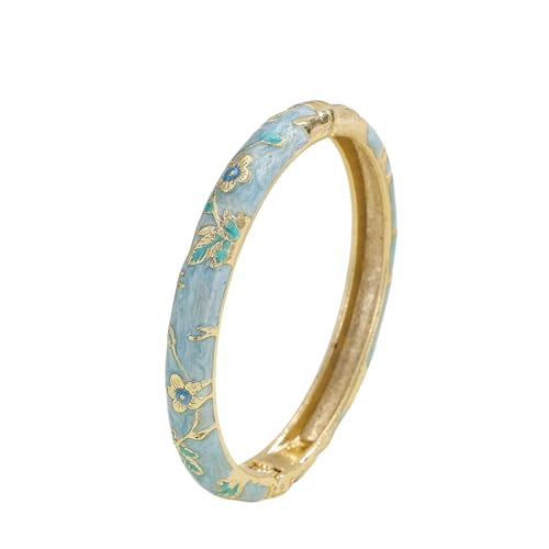 Cloisonne Bracelet For Women, Chunky Bangle Trendy Cute Flower Enamel Bangles Multi Tone Engraved Cuff Gold Plated Bracelets Stackable Wife Jewelry Friendship Gift2