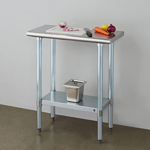 Image of ROCKPOINT Stainless Steel Table for Prep & Work 14x30 Inches, NSF Metal Commercial Kitchen Heavy Duty Table with Adjustable Under Shelf and Table Foot for Restaurant, Home and Hotel