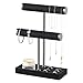 Josmimic Organizer per gioielli a 2 livelli, nero, supporto per gioielli rimovibile, supporto per braccialetti, collane, orologi, anelli immagine