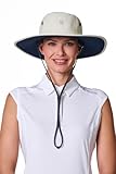 Men's Shapeable Wide Brim Hat - UPF 50 Sun Protection - Maximum Coverage on Your Next Adventure - Sun Fearless Leo Hat (Small/Medium- Stone/Navy)