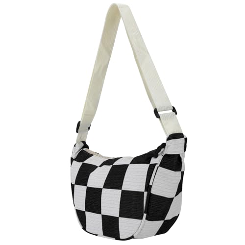 DOB SECHS Checkered Purse Crossbody Bag for Women Shoulder Hobo Bag Messenger Bag Black White Checkered Crossbody Bag