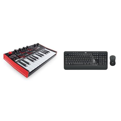 AKAI Professional MPK Mini Play MK3 - MIDI Keyboard Controller mit eingebautem Lautsprecher und Sounds & Logitech MK540 Advanced Kabellose Tastatur und Maus Combo für Windows