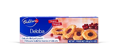 Bahlsen Deloba Red Currant Cookies (1 box) - Sweet & delicate, buttery puff pastries with light crispy layers and red currant filling - 3.5 oz box