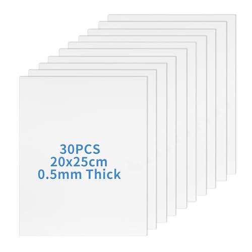 30 Feuilles de Plastique, Feuilles de Polypropylène Blanc Rigides, Épaisseur 0,5 mm, 20 x 25 cm (7.87 x 9.84 pouces), pour Modélisme et Loisirs Créatifs