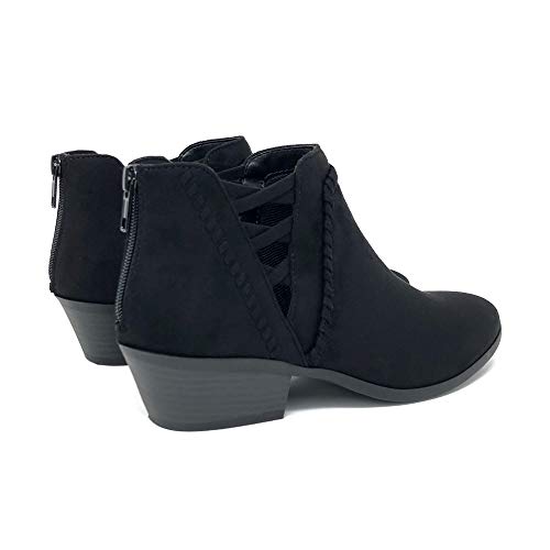 Soda Sincere Women's Low Ankle Heel Bootie with Elastic Cross Straps (Wide Fit Available)4