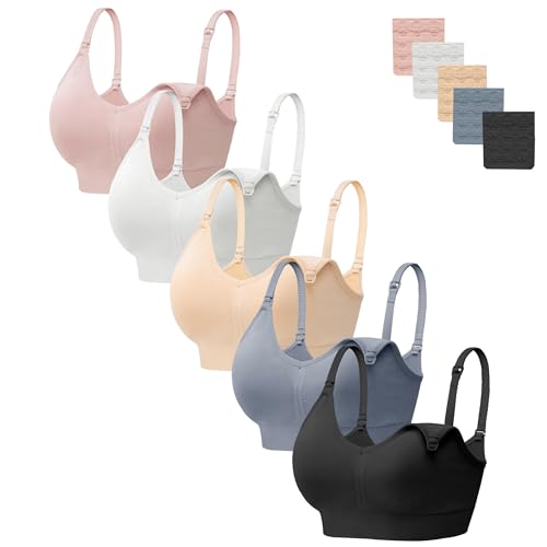 Image of HBselect Women Maternity Bras 5 Pack Nursing Bras for Breastfeeding Seamless Pregnancy Sleep Bralette with Extra Extenders