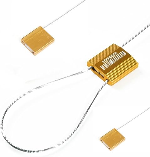 50PCS High Security Cable Seals, Tamper Proof Steel Wire Seal, Adjustable Length Truck Seal Disposable Self-Locking Security Tags Pull-Tight Shipping Ties for Trailers, Containers, Cargo (Golden)