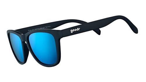 goodr Mick and Keiths Midnight Ramble Polarised Sunglasses for Men & Women Medium Sized (OG) Black Solid Frames with Blue Mirrored Reflective Lens UV400 Protection No Slip No Bounce