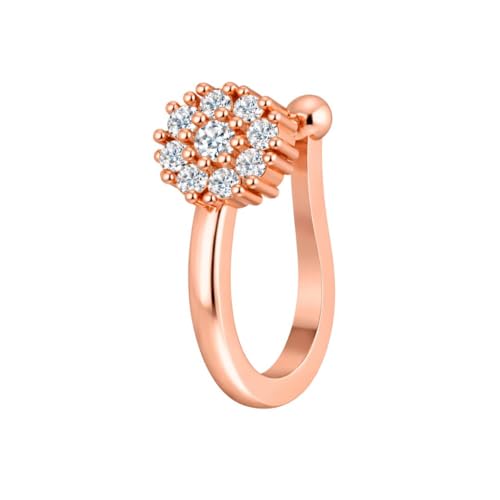 Image of Nilu's Collection Rose Gold American Diamond Non Piercing Nose Pin for Women | Elegant Flower Nose Stud | Minimal Clip-On Nose pin | Anti-Allergy | Anti-Tarnish | Office Wear | Daily Wear | office Wear | Non Piercing