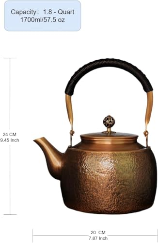 Miedziany czajnik do herbaty, ręcznie robiony, młotkowany garnek do gotowania gazowego i indukcyjnego, tradycyjny browar 1700 ml