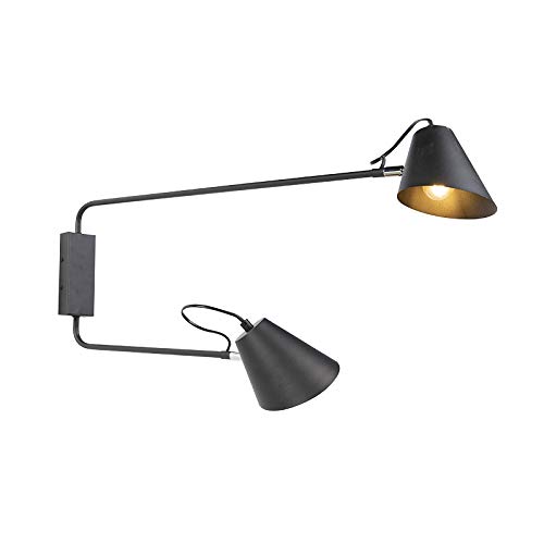 Qazqa Retro/Vintage Aplique diseño negro 2 luces ajustable - LUNE Acero Alargada Adecuado para LED Max. 2 x 60 Watt