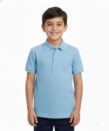 Image of unik Boy's Premium Quality Pique Polo Uniform Shirt Short Sleeve White Sky Blue Navy Hunter Green Burgundy Black Red