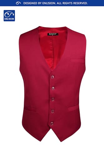 Image of Enlision Men's Suit Vest Business Formal Dress Waistcoat Solid Color Vest for Suit or Tuxedo