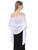 Baoqiya Women's Shawls and Wraps for Evening Dress Chiffon Shawl Soft Elegant Silky Pashmina Wedding Bridal Scarf(White, 79'×19')