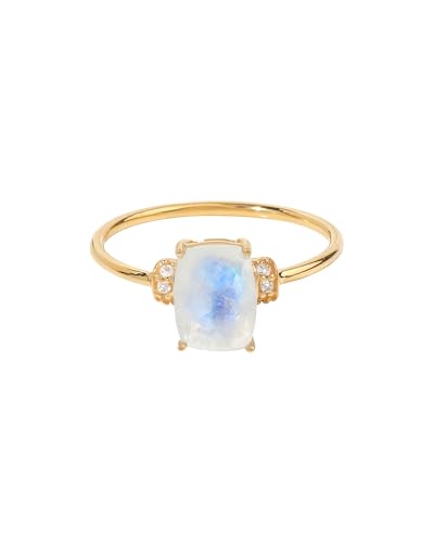 YoTreasure 14K Yellow Gold Moonstone & London Blue Topaz Ring | Elegant Promise Ring for Women | Wedding Anniversary & Birthday Gift