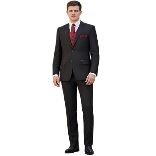 HBDesign Mens 3 Piece 2 Button Peak Lapel Red Line Edge Suits 34R at Amazon  Men's Clothing store
