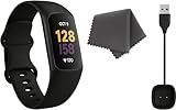 Fitbit Charge 6 Fitness Tracker (Bundle) – Black/Obsidian – Heart Rate, GPS, Sleep & Stress Tracking + Fast Charger, & Cleaning Cloth (Black)