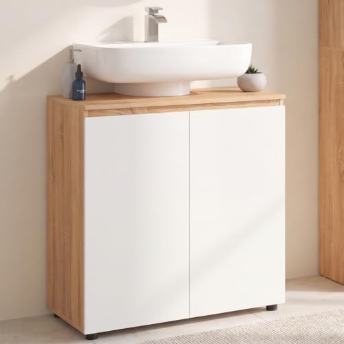 Meuble sous lavabo salle de bain TOMI façon hêtre et - vue 3