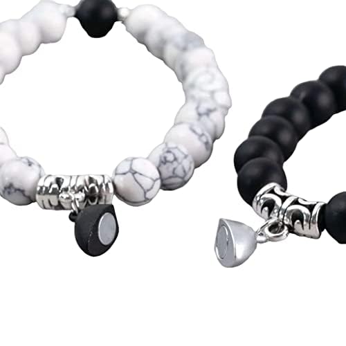 BEAUTIVIA Two Pcs Set Couple Bracelet Gifts Heart Shape Alloy Magnet Wristband Stone Beaded Bracelet Valentine Lovers Black and White Gift Couple Magnetic Distance Bracelet (B0CVF5DF93) Amazon Price History, Amazon Price Tracker