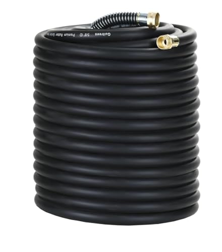 Guitrees 250FT 5/8 Heavy Duty Rubber Garden Hose - 300psi Working 1000psi Burst - Hot/Cold Water - Five-Layered Braiding for Durability - Versatile for Gardening Agriculture Construction(Black)