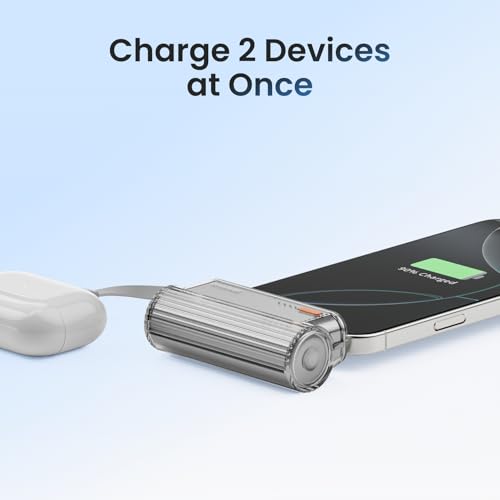 Image of sharge Flow Mini 2 Portable Charger with Built-in Cable 22.5W Max Power Bank for Travel, Fast Charging Battery Pack with iOS and USB-C Connector for iPhone 17 /16 /15 /14, Galaxy, Google Pixel, and More