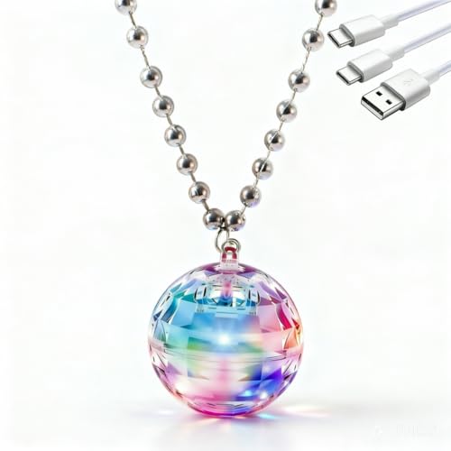 Chaolr Light Up LED Necklaces for Women - 16 Color Changing USB Rechargeable Flashing Pendant Disco Party Rave Festival Jewelry Electronic Light Up Necklace