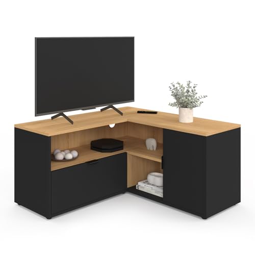 IDMarket - TV-Bank 90 x 90 cm Eckschrank Baltazar Buche-Optik und Schwarz