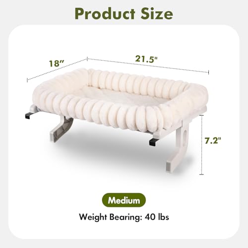Image of Cloud-Cuddle Cat Window Perch with 4-Sided Bolster, Zipper Design Cushion Window Seat for Window Sill, Sturdy Metal Frame & Easy Assembly Pet Hammock Bed for Indoor Cats (White, Medium)
