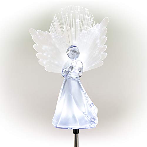 Alpine Corporation 37â€ Tall Solar Angel Garden Stake with Fiber Optic Wings and LED Lights, Set of 2