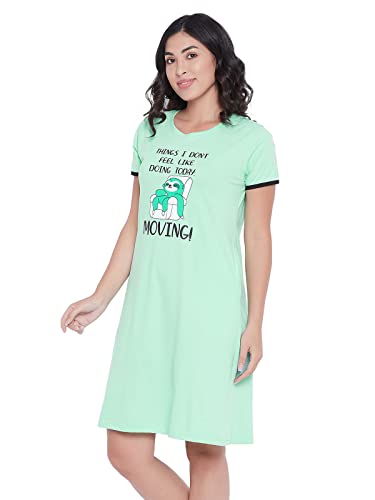 Image of Clovia Women's Cotton Cotton Printed Short Nightdress with Pocket in Yellow