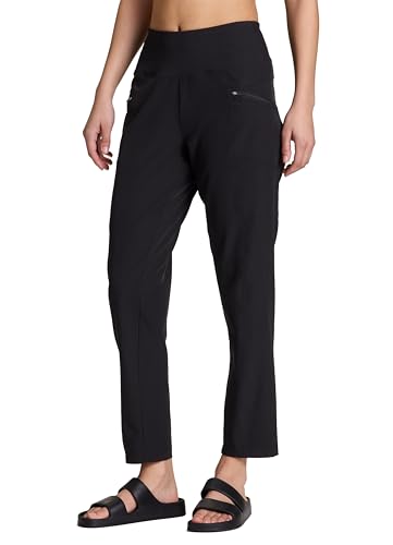 RBX Active Women's Ankle Pant, Lightweight Quick Drying Stretch Woven Casual Weekend Pant with Pockets, Clean Waistband Black L