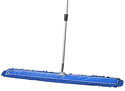Image of 48 Inch Blue Commercial Dust Mop & Floor Sweeper with Extendable Handle - Mop for Hardwood, Tile, and Concrete Floor Cleaning